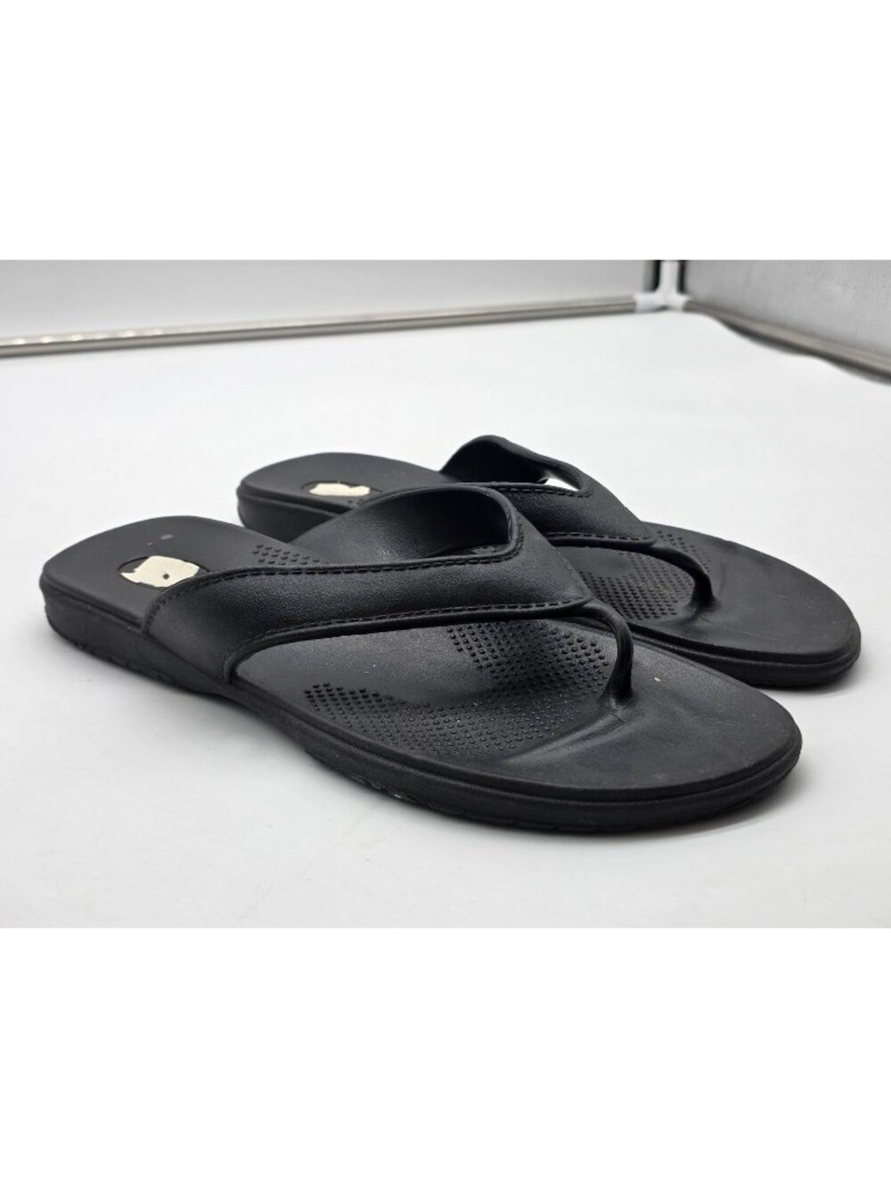 Okabashi Sandals Shoes Mens Size 7 Black Thong Flip Flops Comfort Casual Damage